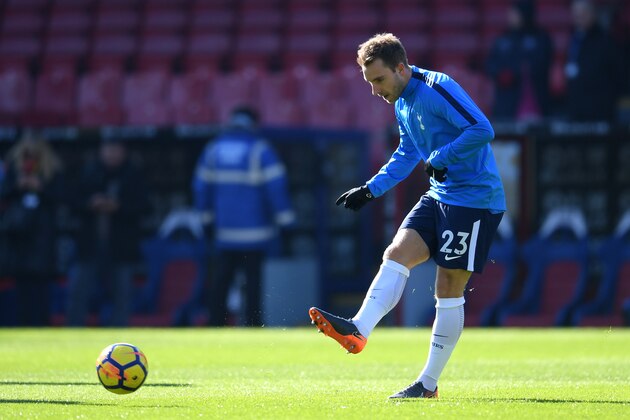 LONDON, ENGLAND - FEBRUARY 25:  Christian Eriksen of Tottenham Hotspur warms up during the Premier League match between Crystal Palace and Tottenham Hotspur at Selhurst Park on February 25, 2018 in London, England.  (Photo by Mike Hewitt/Getty Images)