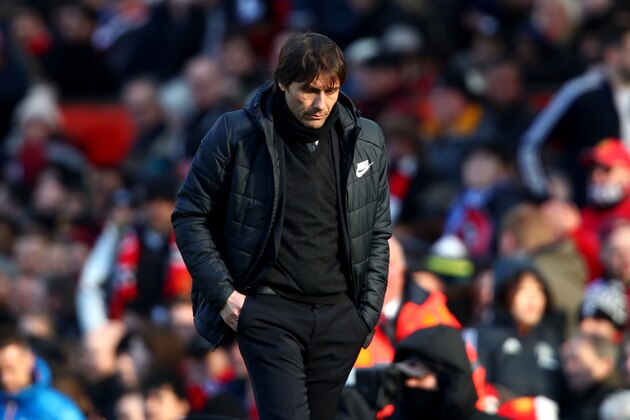 MANCHESTER, ENGLAND - FEBRUARY 25:  Antonio Conte, Manager of Chelsea during the Premier League match between Manchester United and Chelsea at Old Trafford on February 25, 2018 in Manchester, England.  (Photo by Clive Brunskill/Getty Images)