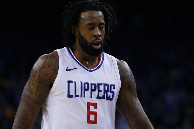 OAKLAND, CA - FEBRUARY 22: DeAndre Jordan #6 of the Los Angeles Clippers walks to the bench during the game against the Golden State Warriors at ORACLE Arena on February 22, 2018 in Oakland, California. NOTE TO USER: User expressly acknowledges and agrees that, by downloading and or using this photograph, User is consenting to the terms and conditions of the Getty Images License Agreement. (Photo by Lachlan Cunningham/Getty Images)
