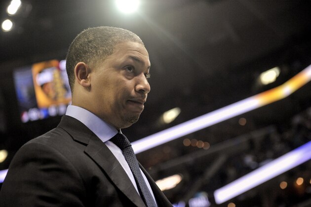 Cleveland Cavaliers head coach Tyronn Lue walks off the court in the second half of an NBA basketball game against the Memphis Grizzlies Friday, Feb. 23, 2018, in Memphis, Tenn. (AP Photo/Brandon Dill)