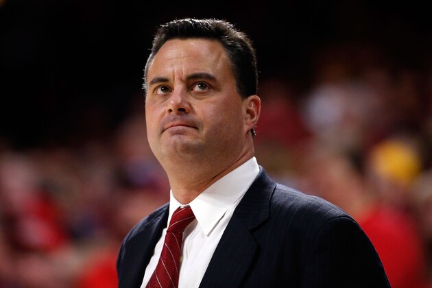 TUCSON, AZ - DECEMBER 30: Head coach Sean Miller of the Arizona Wildcats watches the action during the first half of the college basketball game against the Arizona State Sun Devils at McKale Center on December 30, 2017 in Tucson, Arizona. The Wildcats beat the Sun Devils 84-78. (Photo by Chris Coduto/Getty Images)