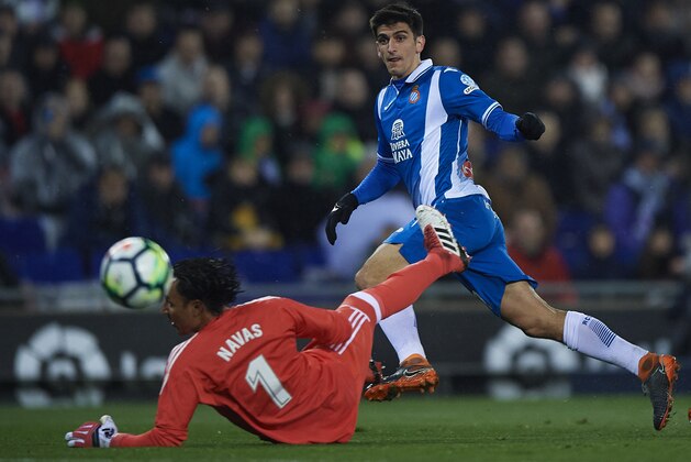 BARCELONA, SPAIN - FEBRUARY 27:  Gerard Moreno of Espanyol in action during the La Liga match between Espanyol and Real Madrid at Estadio de Cornella-El Prat on February 27, 2018 in Barcelona, Spain.  (Photo by Quality Sport Images/Getty Images)