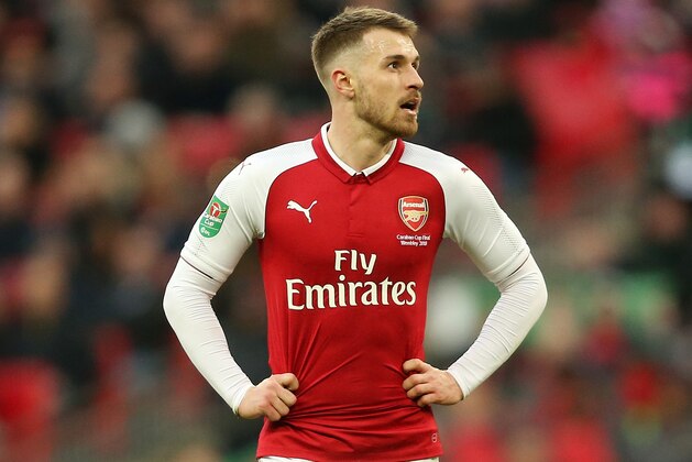 LONDON, ENGLAND - FEBRUARY 25: Aaron Ramsey of Arsenal during the Carabao Cup Final match between Arsenal and Manchester City at Wembley Stadium on February 25, 2018 in London, England. (Photo by James Baylis - AMA/Getty Images)