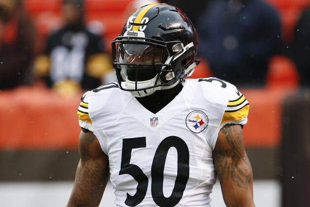 Pittsburgh Steelers inside linebacker Ryan Shazier (50) during warm ups before an NFL football game against the Cleveland Browns in Cleveland, Sunday, Nov. 20, 2016. (AP Photo/Ron Schwane)