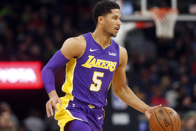 Los Angeles Lakers' Josh Hart plays against the Minnesota Timberwolves in the first half of an NBA basketball game Thursday, Feb. 15, 2018, in Minneapolis. (AP Photo/Jim Mone)