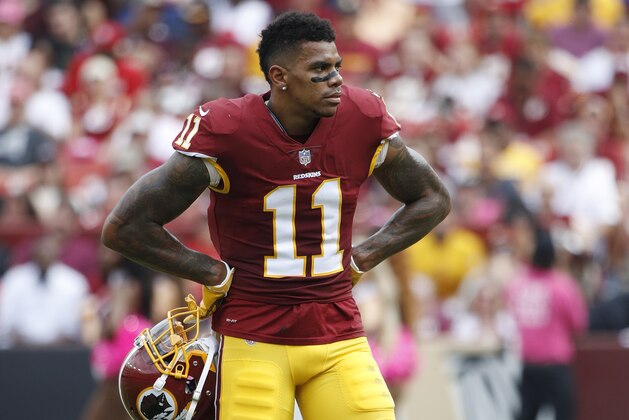 LANDOVER, MD - OCTOBER 15: Terrelle Pryor Sr. #11 of the Washington Redskins looks on during a game against the San Francisco 49ers at FedEx Field on October 15, 2017 in Landover, Maryland. The Redskins won 26-24. (Photo by Joe Robbins/Getty Images)