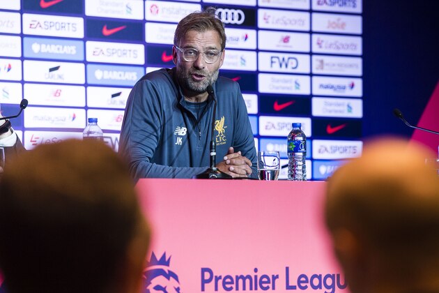 HONG KONG, HONG KONG - JULY 21: Liverpool FC head coach Jurgen Klopp speaks to the media during a Premier League Asia Trophy Press Conference at Grand Hyatt Hotel on July 21, 2017 in Hong Kong, Hong Kong. (Photo by Marcio Rodrigo Machado/Getty Images  for Liverpool FC)