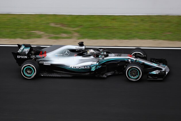 MONTMELO, SPAIN - FEBRUARY 26: Lewis Hamilton of Great Britain driving the (44) Mercedes AMG Petronas F1 Team Mercedes WO9 on track during day one of F1 Winter Testing at Circuit de Catalunya on February 26, 2018 in Montmelo, Spain.  (Photo by Mark Thompson/Getty Images)