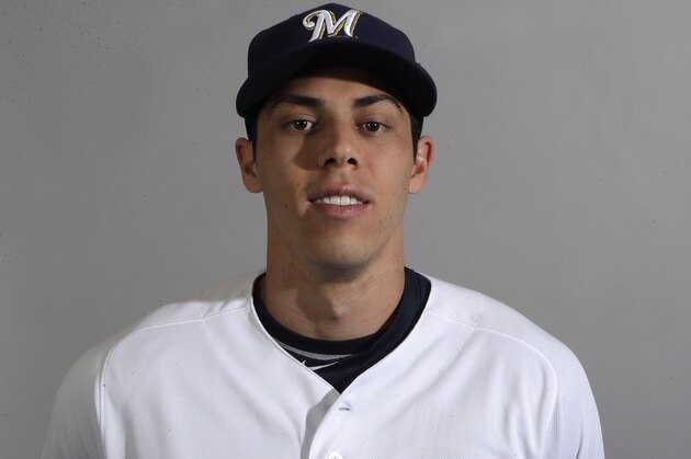 This is a 2018 photo of left fielder Christian Yelich of the Milwaukee Brewers baseball team. This image reflects the spring training active roster as of Feb. 22, 2018 when this image was taken in Maryvale, Ariz. (AP Photo/Carlos Osorio)