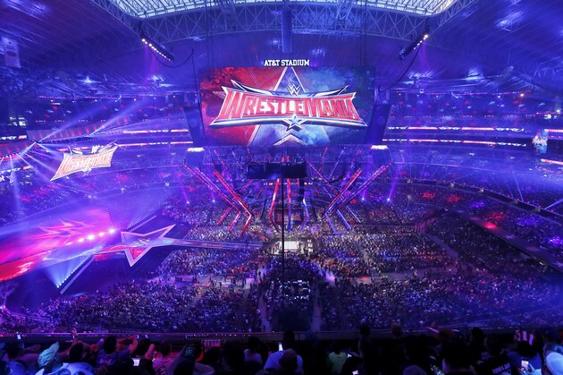 IMAGE DISTRIBUTED FOR WWE - A record crowd of 101,763 fans from all 50 states and 35 countries at WrestleMania 32 at AT&T Stadium on Sunday, April 3, 2016, in Arlington, Texas. (Brandon Wade/AP Images for WWE)
