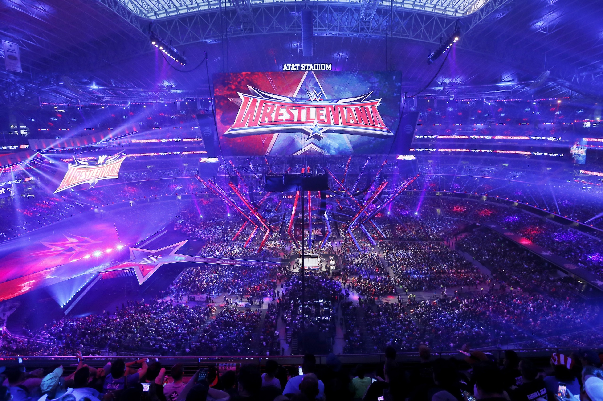 IMAGE DISTRIBUTED FOR WWE - A record crowd of 101,763 fans from all 50 states and 35 countries at WrestleMania 32 at AT&T Stadium on Sunday, April 3, 2016, in Arlington, Texas. (Brandon Wade/AP Images for WWE)