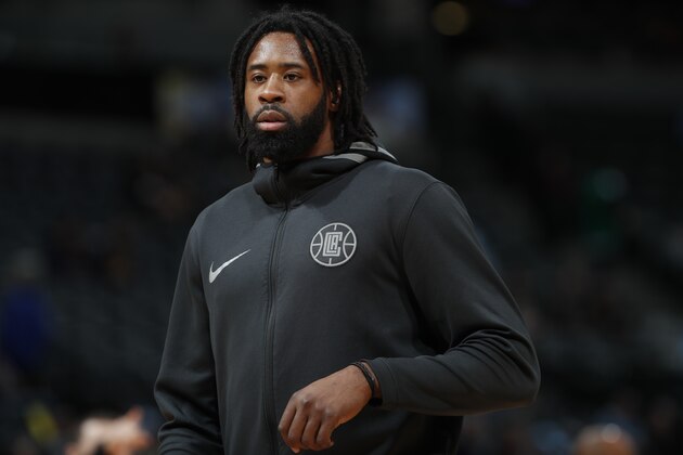Los Angeles Clippers center DeAndre Jordan (6) in the first half of an NBA basketball game Tuesday, Feb. 27, 2018, in Denver. (AP Photo/David Zalubowski)