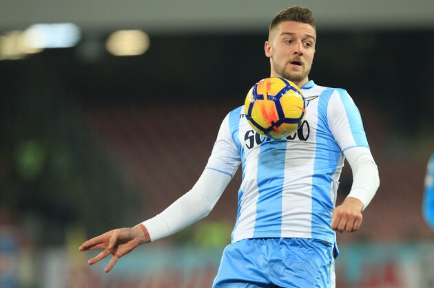 Lazio's Serbian midfielder Sergej Milinkovic-Savic controls the ball during the Italian Serie A football match Napoli versus Lazio on February 10, 2018 at San Paolo stadium in Naples.  / AFP PHOTO / CARLO HERMANN        (Photo credit should read CARLO HERMANN/AFP/Getty Images)