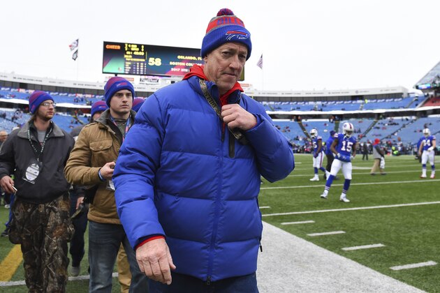 NFL Hall of Fame member and former Buffalo Bills quarterback Jim Kelly walks on the field prior to an NFL football game between the Buffalo Bills and the Miami Dolphins Sunday, December 17, 2017, in Orchard Park, N.Y. (AP Photo/Rich Barnes)