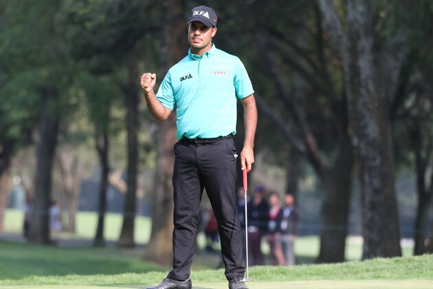 MEXICO CITY, MEXICO - MARCH 02: Shubhankar Sharma of India after sinking a birdie putt on the 18th hole to go -11 for the tournament  during the second round of World Golf Championships-Mexico Championship at Club de Golf Chapultepec on March 2, 2018 in Mexico City, Mexico. (Photo by Rob Carr/Getty Images)