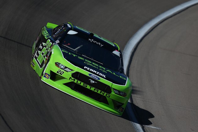 LAS VEGAS, NV - MARCH 02: Ryan Blaney, driver of the #22 Fitzgerald Glider Kits Ford, practices for the NASCAR Xfinity Series Boyd Gaming 300 at Las Vegas Motor Speedway on March 2, 2018 in Las Vegas, Nevada.  (Photo by Sarah Crabill/Getty Images)