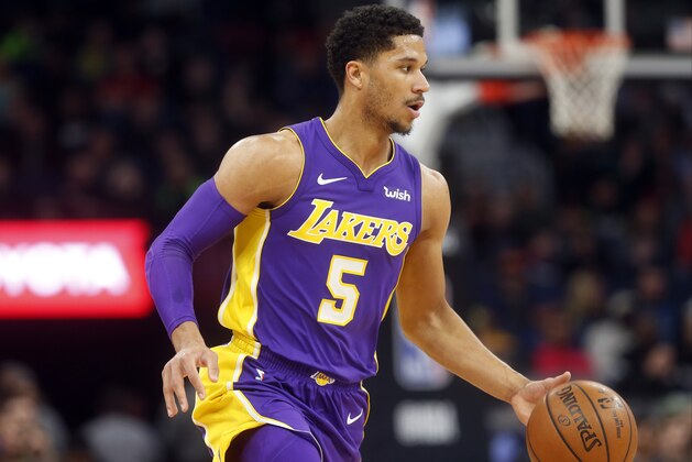 Los Angeles Lakers' Josh Hart plays against the Minnesota Timberwolves in the first half of an NBA basketball game Thursday, Feb. 15, 2018, in Minneapolis. (AP Photo/Jim Mone)