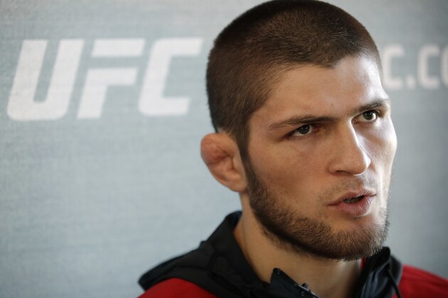 Khabib Nurmagomedov, of Russia, speaks with the media during a news conference for UFC 209, Thursday, March 2, 2017, in Las Vegas. Nurmagomedov is scheduled to battle Tony Ferguson in a mixed martial arts lightweight fight Saturday in Las Vegas. (AP Photo/John Locher)