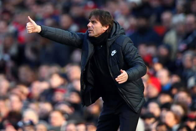 MANCHESTER, ENGLAND - FEBRUARY 25:  Antonio Conte, Manager of Chelsea reacts during the Premier League match between Manchester United and Chelsea at Old Trafford on February 25, 2018 in Manchester, England.  (Photo by Clive Brunskill/Getty Images)