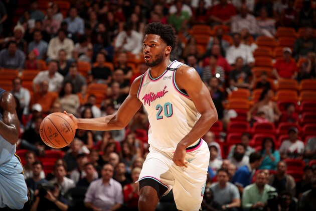 MIAMI, FL - FEBRUARY 24: Justise Winslow #20 of the Miami Heat handles the ball during the game against the Memphis Grizzlies on February 24, 2018 at American Airlines Arena in Miami, Florida. NOTE TO USER: User expressly acknowledges and agrees that, by downloading and or using this Photograph, user is consenting to the terms and conditions of the Getty Images License Agreement. Mandatory Copyright Notice: Copyright 2018 NBAE (Photo by Issac Baldizon/NBAE via Getty Images)