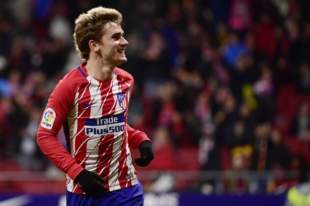 Atletico Madrid's French forward Antoine Griezmann celebrates a goal during the Spanish league football match Club Atletico de Madrid against Club Deportivo Leganes SAD at the Wanda Metropolitano stadium in Madrid on February 28, 2018. / AFP PHOTO / PIERRE-PHILIPPE MARCOU        (Photo credit should read PIERRE-PHILIPPE MARCOU/AFP/Getty Images)