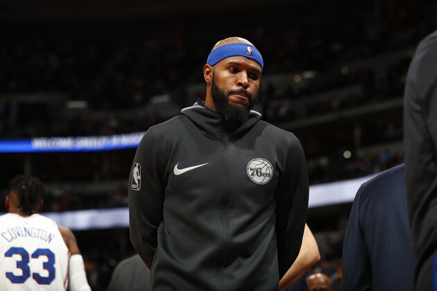 Philadelphia 76ers forward Trevor Booker (35) in the second half of an NBA basketball game Saturday, Dec. 30, 2017, in Denver. Philadelphia won 107-102. (AP Photo/David Zalubowski)