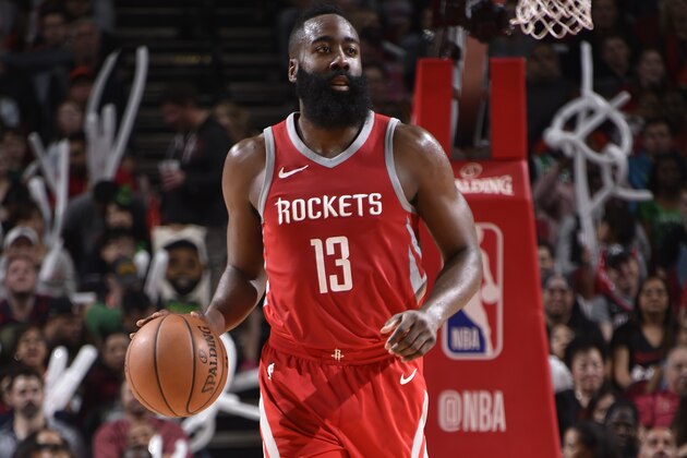 HOUSTON, TX - MARCH 3: James Harden #13 of the Houston Rockets handles the ball against the Boston Celtics on March 3, 2018 at the Toyota Center in Houston, Texas. NOTE TO USER: User expressly acknowledges and agrees that, by downloading and or using this photograph, User is consenting to the terms and conditions of the Getty Images License Agreement. Mandatory Copyright Notice: Copyright 2018 NBAE (Photo by Bill Baptist/NBAE via Getty Images)