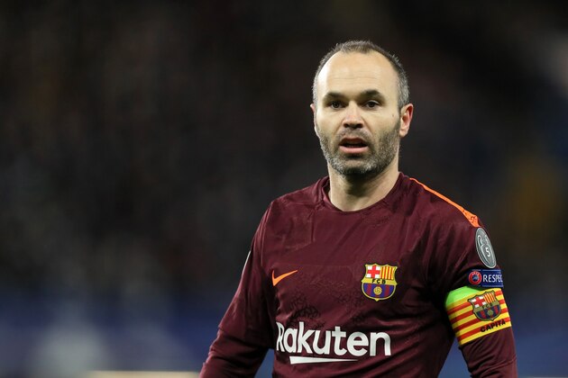 LONDON, ENGLAND - FEBRUARY 20: Andres Iniesta  of FC Barcelona during the UEFA Champions League Round of 16 First Leg  match between Chelsea FC and FC Barcelona at Stamford Bridge on February 20, 2018 in London, United Kingdom. (Photo by Matthew Ashton - AMA/Getty Images)