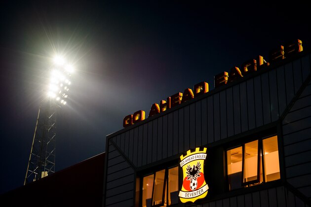 DEVENTER, NETHERLANDS - FEBRUARY 12: stadium of Go Ahead Eagles during the Dutch Jupiler League  match between Go Ahead Eagles v FC Emmen at the De Adelaarshorst on February 12, 2018 in Deventer Netherlands (Photo by Rico Brouwer/Soccrates/Getty Images)