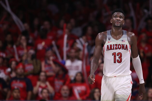 TUCSON, AZ - MARCH 03:  Deandre Ayton #13 of the Arizona Wildcats walks up court during the second half of the college basketball game against the California Golden Bears at McKale Center on March 3, 2018 in Tucson, Arizona. The Wildcats defeated the Golden Bears 66-54 to win the PAC-12 Championship.  (Photo by Christian Petersen/Getty Images)