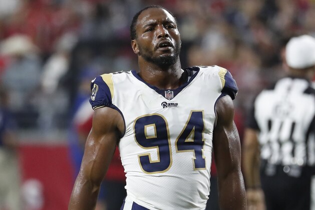 Los Angeles Rams outside linebacker Robert Quinn (94) against the Arizona Cardinals during the first half of an NFL football game, Sunday, Dec. 3, 2017, in Glendale, Ariz. (AP Photo/Rick Scuteri)