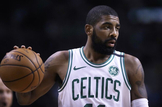 Boston Celtics guard Kyrie Irving during the first quarter of an NBA basketball game in Boston, Wednesday, Feb. 28, 2018. (AP Photo/Charles Krupa)