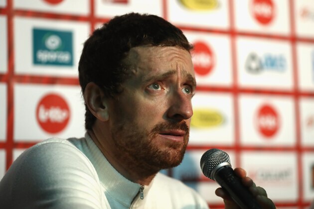 GENT, BELGIUM - NOVEMBER 20:  Sir Bradley Wiggins of Great Britain and Team John Saey - Callant talks in a press conference after victory during the final day of the 76th 6 Days of Gent race at Kuipke Track Velodrome on November 20, 2016 in Gent, Belgium.  (Photo by Bryn Lennon/Getty Images)