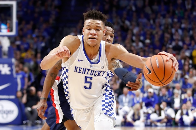 LEXINGTON, KY - FEBRUARY 28: Kevin Knox #5 of the Kentucky Wildcats dribbles the ball against the Ole Miss Rebels during the game at Rupp Arena on February 28, 2018 in Lexington, Kentucky. (Photo by Andy Lyons/Getty Images) LEXINGTON, KY - FEBRUARY 28: Kevin Knox #5 of the Kentucky Wildcats dribbles the ball against the Ole Miss Rebels during the game at Rupp Arena on February 28, 2018 in Lexington, Kentucky. (Photo by Andy Lyons/Getty Images)