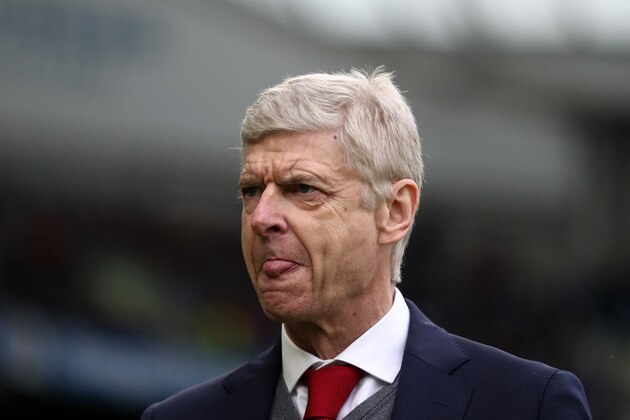 BRIGHTON, ENGLAND - MARCH 04: Arsene Wenger manager / head coach of Arsenal sticks his tongue out during the Premier League match between Brighton and Hove Albion and Arsenal at Amex Stadium on March 4, 2018 in Brighton, England. (Photo by Catherine Ivill/Getty Images)
