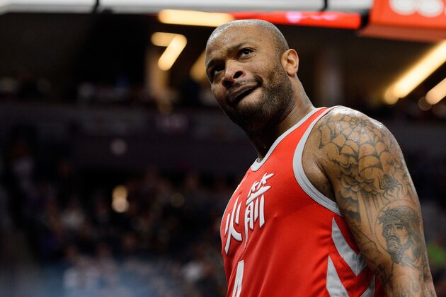 MINNEAPOLIS, MN - FEBRUARY 13: PJ Tucker #4 of the Houston Rockets looks on during the game against the Minnesota Timberwolves on February 13, 2018 at the Target Center in Minneapolis, Minnesota. NOTE TO USER: User expressly acknowledges and agrees that, by downloading and or using this Photograph, user is consenting to the terms and conditions of the Getty Images License Agreement. (Photo by Hannah Foslien/Getty Images)