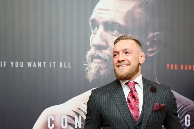 Irish mixed martial arts star Conor McGregor poses upon arrival to attend the world premiere of the documentary film 'Conor McGregor: Notorious' at the Savoy Cinema in Dublin, Ireland on November 1, 2017. / AFP PHOTO / Paul FAITH        (Photo credit should read PAUL FAITH/AFP/Getty Images)