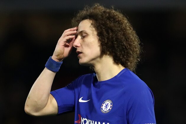 WATFORD, ENGLAND - FEBRUARY 05:  David Luiz of Chelsea looks dejected during the Premier League match between Watford and Chelsea at Vicarage Road on February 5, 2018 in Watford, England.  (Photo by Catherine Ivill/Getty Images)