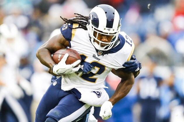 NASHVILLE, TN - DECEMBER 24: Wide Receiver Sammy Watkins #12 of the Los Angeles Rams carries the ball against the Tennessee Titians at Nissan Stadium on December 24, 2017 in Nashville, Tennessee. (Photo by Wesley Hitt/Getty Images)
