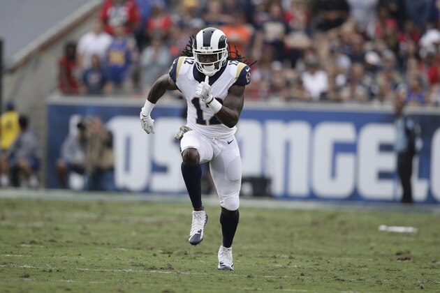 Los Angeles Rams' Sammy Watkins runs across the field during an NFL football game against the Houston Texans Sunday, Nov. 12, 2017, in Los Angeles. (AP Photo/Jae C. Hong)
