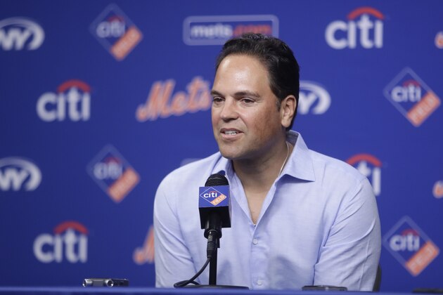 Former New York Mets player Mike Piazza speaks before a baseball game between the Mets and the Colorado Rockies Saturday, July 30, 2016, in New York. (AP Photo/Frank Franklin II)