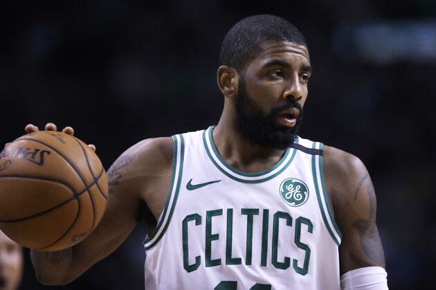 Boston Celtics guard Kyrie Irving during the first quarter of an NBA basketball game in Boston, Wednesday, Feb. 28, 2018. (AP Photo/Charles Krupa)