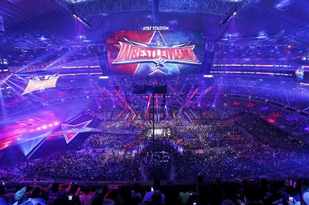 IMAGE DISTRIBUTED FOR WWE - A record crowd of 101,763 fans from all 50 states and 35 countries at WrestleMania 32 at AT&T Stadium on Sunday, April 3, 2016, in Arlington, Texas. (Brandon Wade/AP Images for WWE)