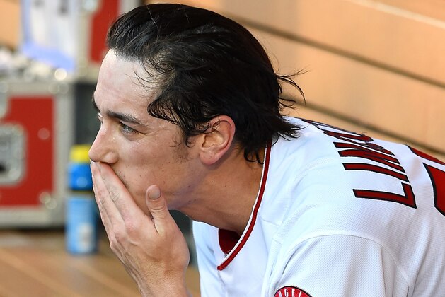 ANAHEIM, CA - JULY 29:    Tim Lincecum #55 of the Los Angeles Angels sits in the dugout after the first inning of the game against the Boston Red Sox at Angel Stadium of Anaheim on July 29, 2016 in Anaheim, California.  (Photo by Jayne Kamin-Oncea/Getty Images)