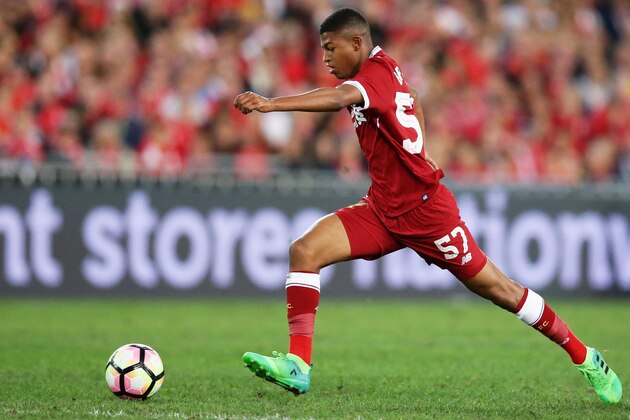 SYDNEY, AUSTRALIA - MAY 24:  Rhian Brewster of Liverpool controls the ball during the International Friendly match between Sydney FC and Liverpool FC at ANZ Stadium on May 24, 2017 in Sydney, Australia.  (Photo by Matt King/Getty Images)