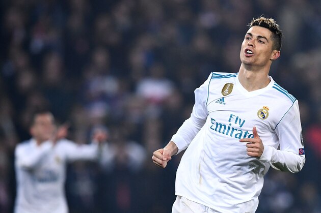 Real Madrid's Portuguese forward Cristiano Ronaldo reacts during the UEFA Champions League round of 16 second leg football match between Paris Saint-Germain (PSG) and Real Madrid on March 6, 2018, at the Parc des Princes stadium in Paris.    / AFP PHOTO / FRANCK FIFE        (Photo credit should read FRANCK FIFE/AFP/Getty Images)