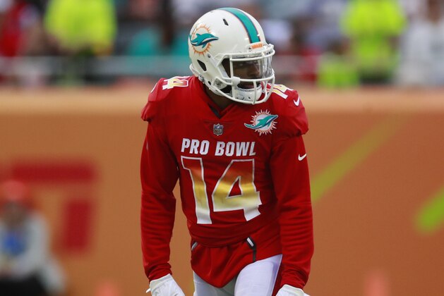 Miami Dophins wide receiver Jarvis Landry (14) lines up during the NFL Pro Bowl football game Sunday, Jan. 28, 2018, in Orlando, Fla. The AFC won 24-23. (Jeff Haynes/AP Images for Panini)