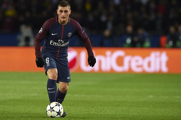 PARIS, FRANCE - MARCH 06:  Marco Verrati of Paris Saint-Germain in action during the UEFA Champions League Round of 16 Second Leg match between Paris Saint-Germain and Real Madrid at Parc des Princes on March 6, 2018 in Paris, France.  (Photo by Manuel Queimadelos Alonso/Getty Images)