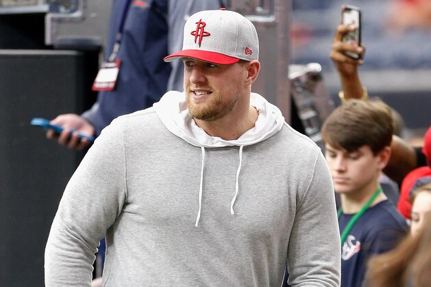 HOUSTON, TX - DECEMBER 10: J.J. Watt #99 of the Houston Texans walks the sidelines at NRG Stadium on December 10, 2017 in Houston, Texas.  Watt is recovering from knee surgery.(Photo by Bob Levey/Getty Images)