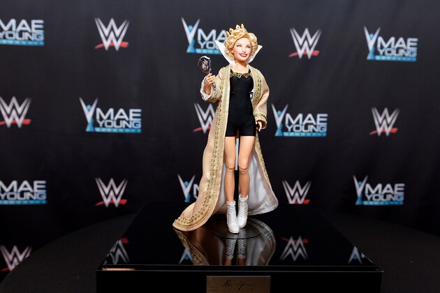 LAS VEGAS, NV - SEPTEMBER 12: Mae Young one of a kind fashion doll created by Mattel and designed by Linda Jane is displayed on the red carpet of the WWE Mae Young Classic on September 12, 2017 in Las Vegas, Nevada. (Photo by Bryan Steffy/Getty Images for WWE) LAS VEGAS, NV - SEPTEMBER 12: Mae Young one of a kind fashion doll created by Mattel and designed by Linda Jane is displayed on the red carpet of the WWE Mae Young Classic on September 12, 2017 in Las Vegas, Nevada. (Photo by Bryan Steffy/Getty Images for WWE)